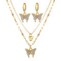 Stunning 3 Piece Crystal Necklace and Earrings Set with Butterfly Design - Fashionable Jewelry Set for Women and Girls. 