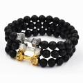 Unisex Fashion Black Matte Stone Dumbbell Fitness Gym Adjustable Punk Bracelet. 