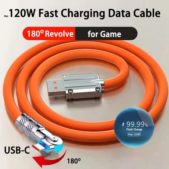 180%C2%B0%20Rotation%20120W%20Type%20C%20Fast%20Charging%20Cable%20with%20Light%20Indicator,%20Zinc%20Alloy%20and%20Liquid%20Silicon%20Elbow%20Design%20for%20Xiaomi%20Samsung%20OPPO%20VIVO%20-%20Image%202