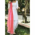 white cotton stitched suit with multi color dupatta 3pc suit for women. 