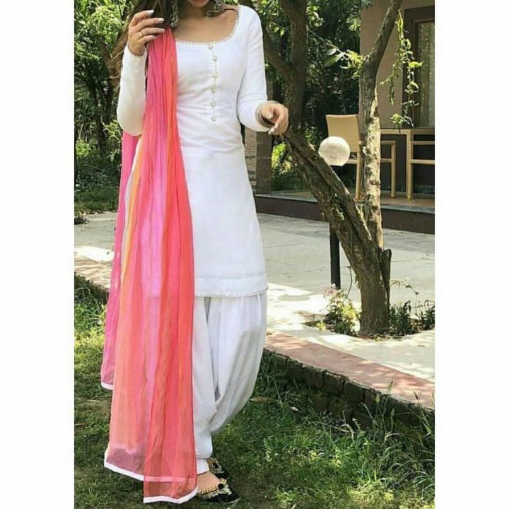 white cotton stitched suit with multi color dupatta 3pc suit for women