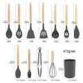 12 Pcs Silicone Cooking Utensils Kitchen Utensil Set - Heat Resistant Non-Toxic BPA Free Spatula Set with Turner Tongs,Spoon,Brush,Whisk-Wooden Handles Kitchen Gadgets Tools Set for Nonstick Cookware Spoon Set Silicon. 