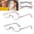 Vintage Reading Glasses Portable High-definition Metal Spring Hinges Half Moon Semi Rimless Readers Optical Spectacle Eyeglass. 