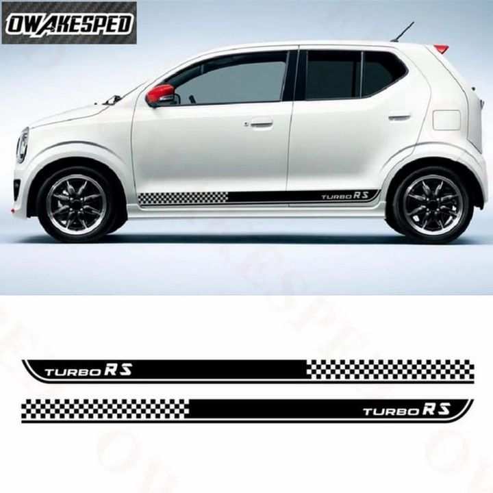 2PCS Turbo RS Side Skirt Stripes Car Styling Door Decor Stickers Auto Customized Body Decal Racing SportFor Suzuki ALTO(black colour)
