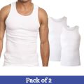 Pack of 2 White Without Sleeve Inner Vest for Men Bamboo Rayon Sleeveless Banyan For Boys. 