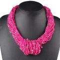 Claire Jin Small Beads Knot Necklaces Women Bohemian Jewelry Fashion Multi Layer Vintage Handmade Choker, 26 colors. 