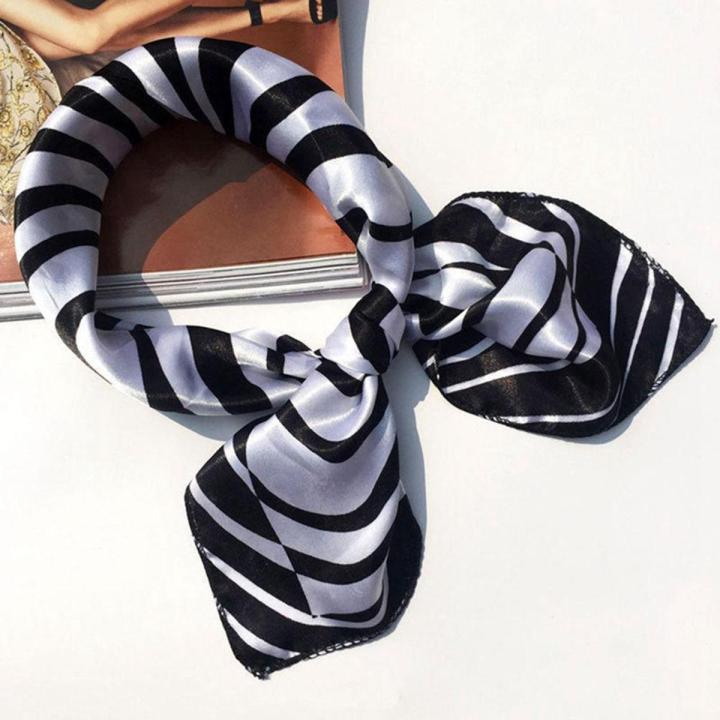 Soft Squares Decorative Head Scarf Multicolor Stripe Print Kerchief Neck Wrap