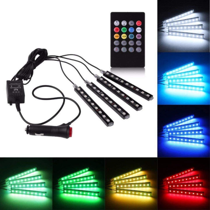 4 PCs Remote Control RGB LED Music Strip Lights For Car Interior | Daraz.pk