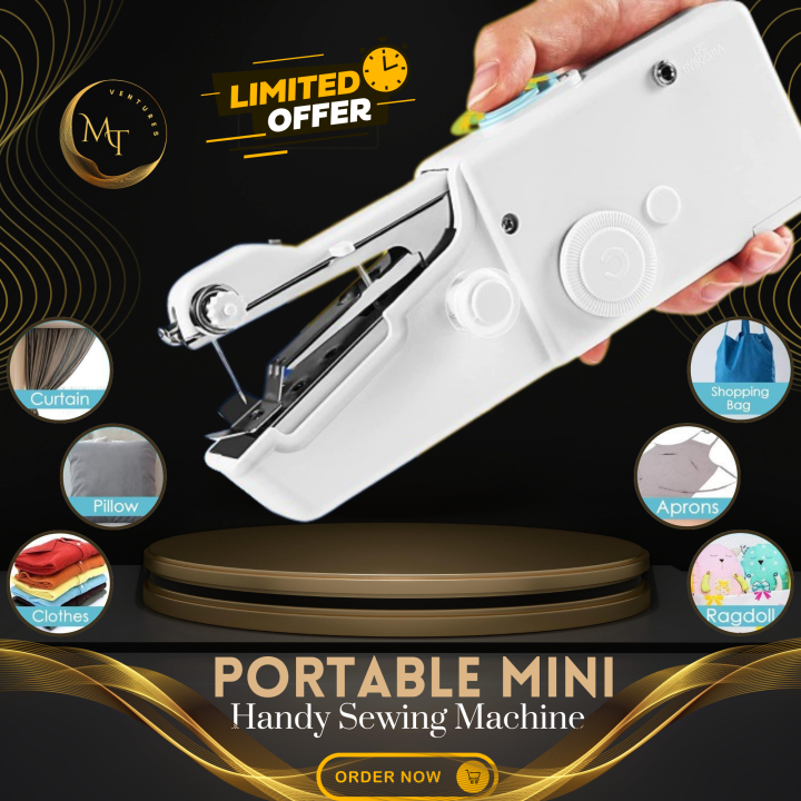 White Mini Portable Handy Sewing/Stitch Machine - Handheld Electric Stitch Tool for Home & Travel Use - Ideal for Kids & Adults Clothing, Fabric Needlework - Battery-Powered (4 AA Not Included)