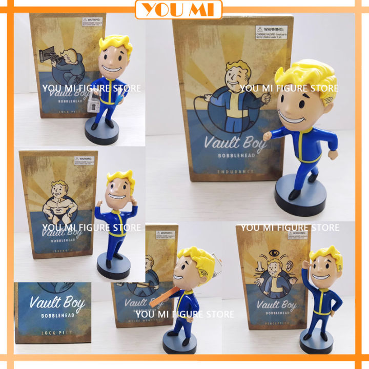 SAKURA 6pcs Vault Boy Bobble Head Perception Lock Pick Endurance Melee s Strength Anime Action Figure Toy Ornaments Collectible