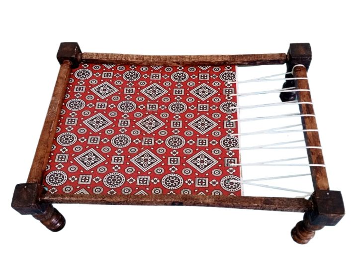 ANTIQUE DESIGN Solid Bamboo Wood Serving Tray Charpai Tray , Tea Coffee Food Platter Tray Home Decoration Sindhi Ajrak Style