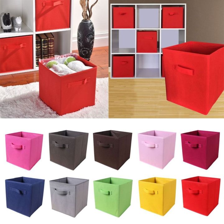 Toy Storage Box Foldable Square Fabric Storage Bin Collapsible Box Clothes Organizer Cube 10x10 (Mix/Random color)