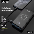 ASPOR A305 10000mAh 15W Wireless Charging Power Bank with 4 Cables | Wireless Power Bank | Wireless Portable Charger Support 3 Ways Charging Mobiles 2 USB fast charging QC22.5w +PD20W |  Wired Power Bank | power Bank | wireless |. 