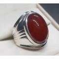 Natural Unheated Untreated Yemeni Deep Brown Aqeeq Ring Sterling Silver 925 Handmade Ring Brown Agate Ring Carnelian Ring Hakik Ring Chandi Ring Akik Ring Aqiq Ring Original Gemstone Ring for Men. 