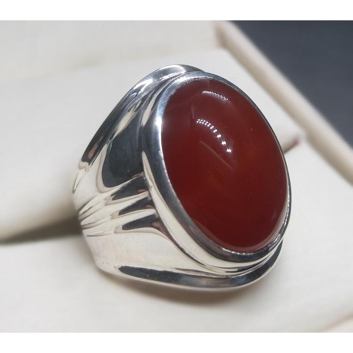 Natural Unheated Untreated Yemeni Deep Brown Aqeeq Ring Sterling Silver 925 Handmade Ring Brown Agate Ring Carnelian Ring Hakik Ring Chandi Ring Akik Ring Aqiq Ring Original Gemstone Ring for Men