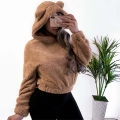 Winter Korean Fashion Bear Ears Cute Loose Hoodie Fluffy Hooded Warm Sweatshirt Long Sleeve Top Solid Pullover Clothes For Women. 