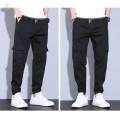Mens Cargo Pant Multiple Pockets High Waist Trousers Straight Wide Leg Baggy 4XL Black. 