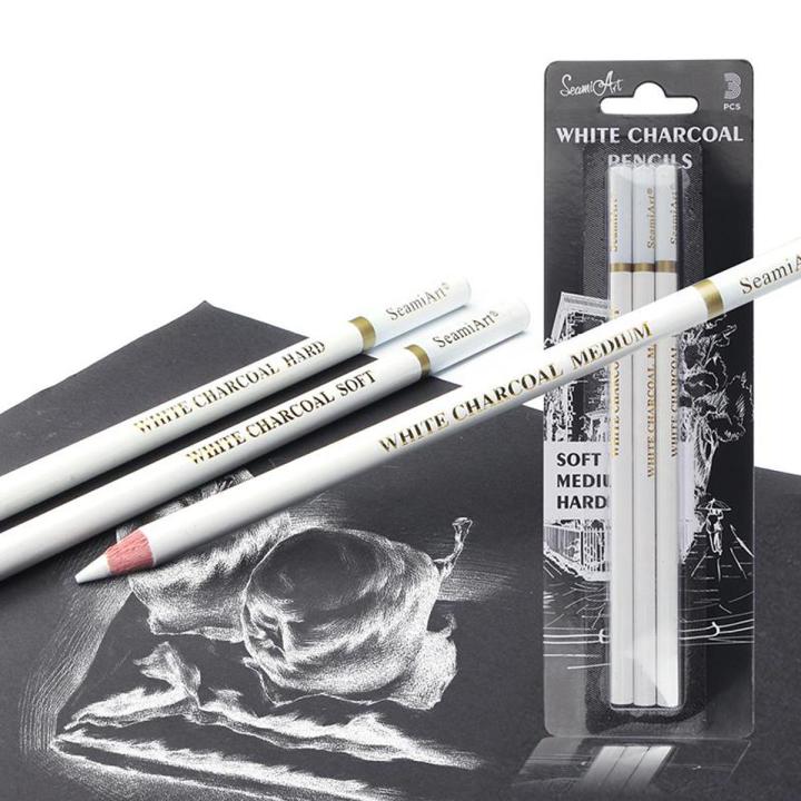 3pcs White Sketch Charcoal Pencils for Sketching Painting Drawing Standard Highlight Carbon Pens Art Craft Tools School Supplies