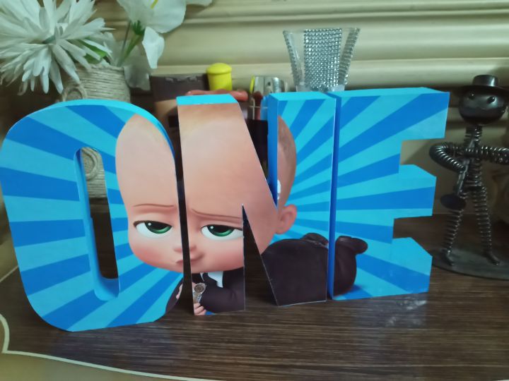 3 Block Letters O N E Boss Baby theme