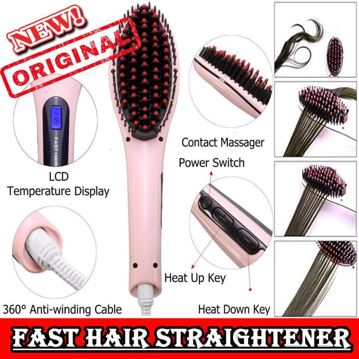 Imported Fast Hair Straightener Brush Best Electric Hair Straightening Comb for Men Women Ceramic Flat Iron LCD Display New Digital Heating hair Brush Best Hair Styling Straightener Brush Daraz.pk