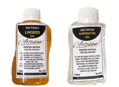 Combo Pack Of 2 - 1 Pc Linseed Oil And 1 Pc Turpentine Oil Plastic Bottle 120ml Each KS