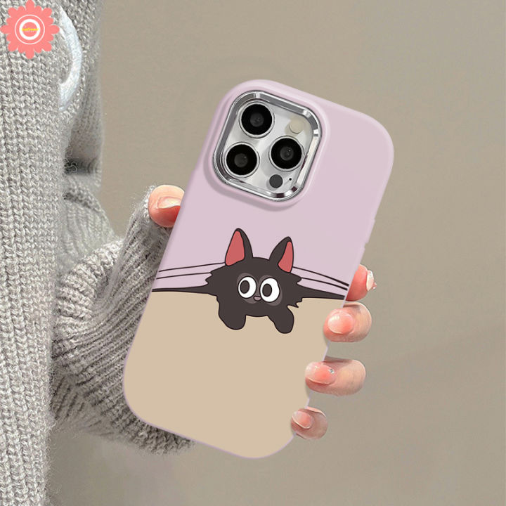 Creative Lovely Cartoon Black Rabbit Cat Couple Case for Realme Note 50 C67 C55 C51 C15 C53 C25Y C30 C55 C12 C25s C25 C21Y 5i 8i 6i 5 5s C11 C20 C20A Luxury Plating Metal Soft Case
