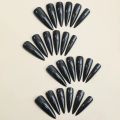 24pcs Glossy Black Nails Set Press On Nail Tips Solid Color Long Stiletto Removable Artificial Nails Decoration Nail Art. 