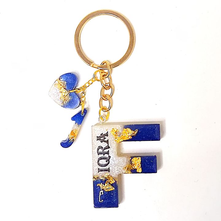 Customise resin name Keychain - Letter Key chain - Alphabet Keyring - Handmade white gold blue with name Key rings - 3D letters, Alphabet A-Z Initial keychain- keychain for girls and boys