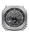 Casio G Shock Metal Covered Silver/Black Round Analog+Digital World Time Multi-Function Black Resin Band Watch-GM-2100-1ADR. 