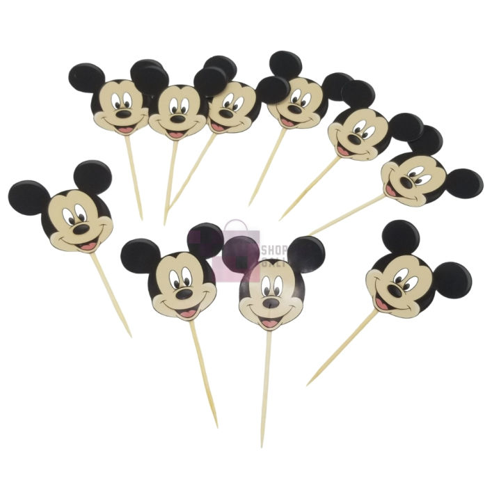 Mickey Mouse Face Cupcake Toppers - 2.5 Inch - Mickey Mouse Themed Party - Black - Boys - Pack Of 10