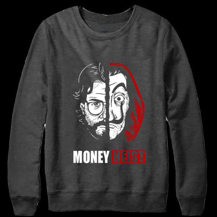 Money Heist Winter Sweatshirt Full Sleeves Round Neck Fleece Hoodie For Men Best Quality