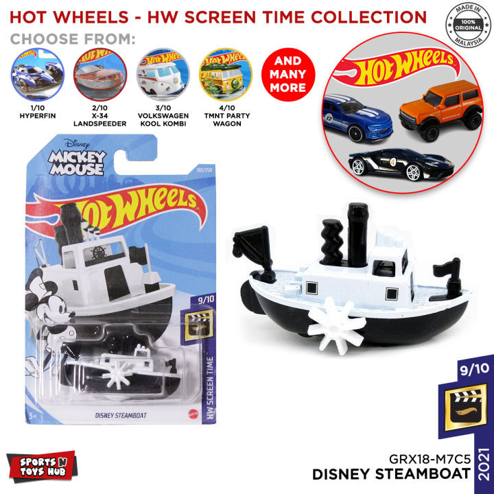 Diecast Hotwheels 2021,22 Hw Screen Time Die Series - The Mystery Machine, Rally Baja Crawler, Minecart, Standard Kart, Disney Steamboat,  X-jet, Armadillo, X-34 Landspeeder, Hyperfin, Kool Kombi, Party Wagon Hot Wheel Metal Car Collectors Toys