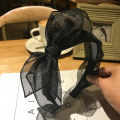 Side bow headband with lip print adult double bow hair butterfly knot headband ladies shape black mesh butterfly bow hair band tooth girl. 