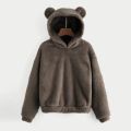 Cute Long Sleeve Bear Ear Hoodies Solid Color Outwear Plush Hoodies Pullover Clothes Fuzzy Fleece Sweatshirt Winter. 