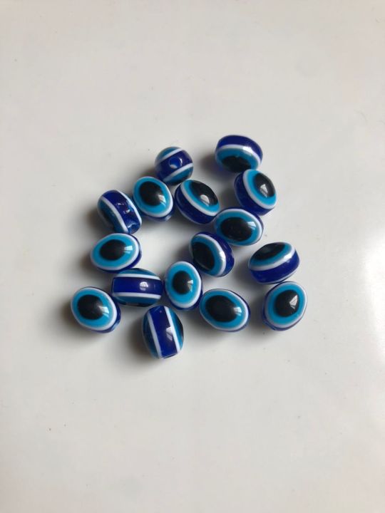 50 PCS Blue Round Spacer Beads Evil Eye Beads Stripes