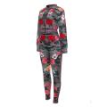 2 PCS Womenﾡﾯs Floral Printed Outfits, Flower Pattern Long-Sleeves Jacket + Skinny Pants  Tracksuit Set for Club, Party, Sports. 