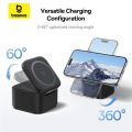 Baseus 25W Magnetic Wireless Charger, MagPro 2 in 1 Fast Charger Stand For iPhone and Airpods with USB-C Output For iWatch Charger. 