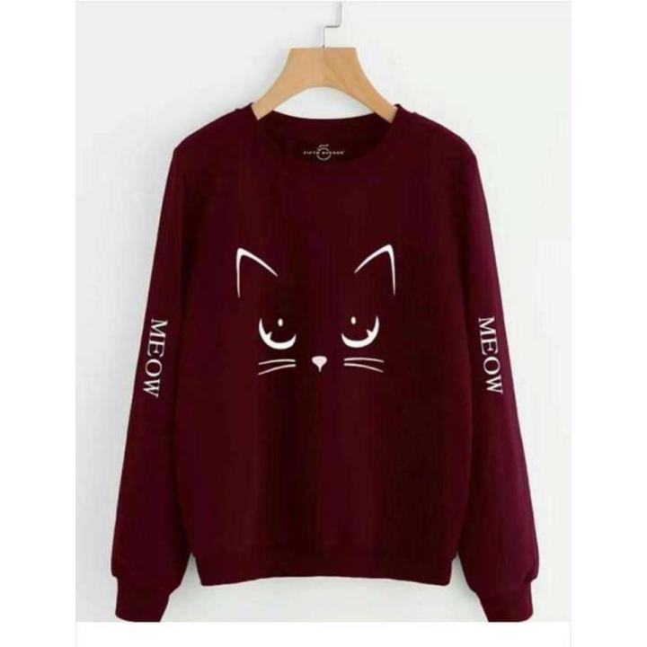 HOME SHOPPING 3 GARMENTS Meown Printed Maroon Sweat Shirt For Women