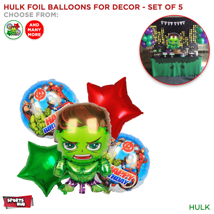 Superhero Hulk Theme Foil Balloons Set of 5 Pcs Hulk Movie Characters Chrome Metallic Balloons Set For Boy Reusable Balloon For Birthday Parties Decoration Super Hero Theme Party Supplies Pre School Class Theme For Party Decor Kids