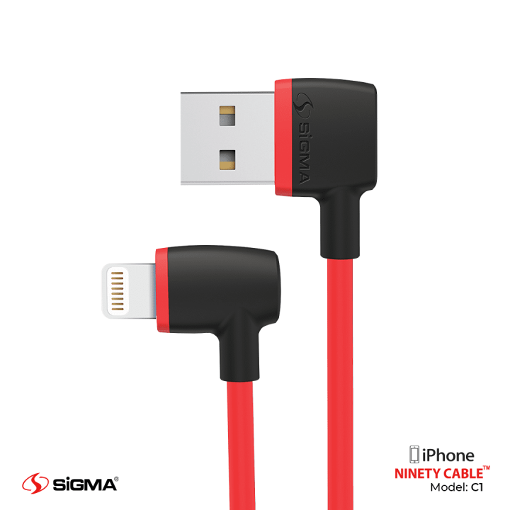 Sigma Lightning (Iphone) Auto Disconnect Fast Charging + Data Cable (Nylon - L Shape - 90 Degree - Elbow - For Gaming And Use While Charging Comfortable Cable) For Lightning supported all Devices - Ninety Cable - C1 - Lightning