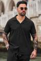 London Bridge - Monaco Crinkle Textured Poly Cotton Shirt for Men - Black. 