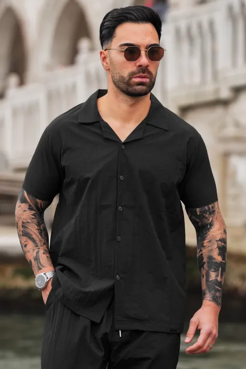 London%20Bridge%20-%20Monaco%20Crinkle%20Textured%20Poly%20Cotton%20Shirt%20for%20Men%20-%20Black%20-%20Image%202