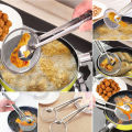 Stainless Steel | Multi-Functional | 2-in-1 Fry Tong | Oil Filter Chamita | Rasgulla Server | Spoon | Deep Frying Strainer | Cooking Clip Tongs | BBQ Frying Spoon | Non-Stick Safe Strainer | French Fries & Pakora Fry Tool | Kitchen Gadget. 