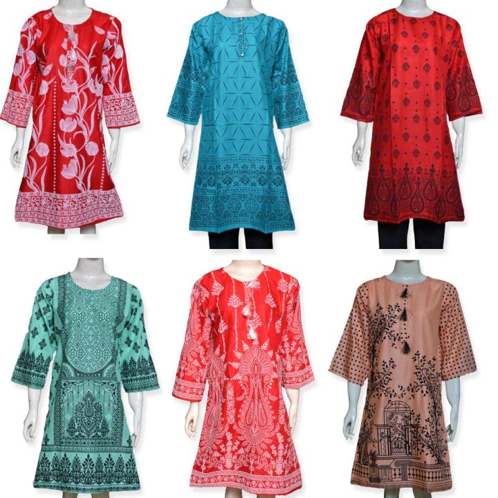 2 Pc Ladies Printed Kurtis With Trouser - 2 Piece Women Stitched Suit
