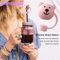 Cute Bear-shaped Straw Lid Adorable Bear-shaped Silicone Straw Lid for Home Party Decoration Reusable Dust-proof Silicone Straw Cover. 