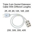 Flexible Extension Cable with Triple 2-pin Socket Male Female Electric Plug HQ 40/76 Two Core Round Wire Cord for Multipurpose uses Electrical Extension Board. 