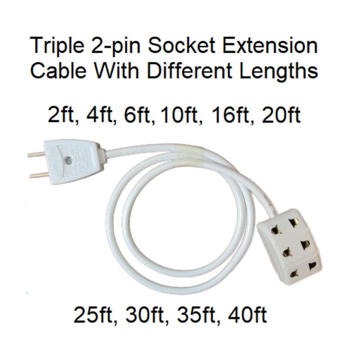 Flexible Extension Cable with Triple 2-pin Socket Male Female Electric Plug HQ 40/76 Two Core Round Wire Cord for Multipurpose uses Electrical Extension Board