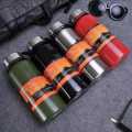 1100-ML SUS Grade 304 Stainless Steel Water Bottle Insulated Thermos Vacuum Flask Large Capacity Outdoor Water Bottle with Leather Cover/Pouch. 