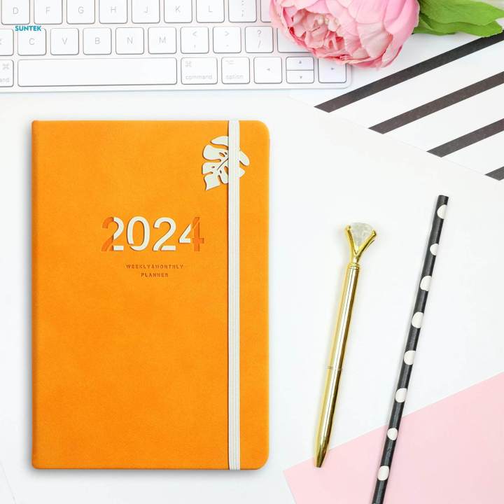 2024 Planner Personal Organizer PU Cover A5 Thick Paper Portable Monthly Planner for New Year Travel