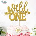 Wild One Birthday Cake Topper in Gold, Boy or Girl 1st Birthday topper for Party Celebration & cake Decoration Supplies. 